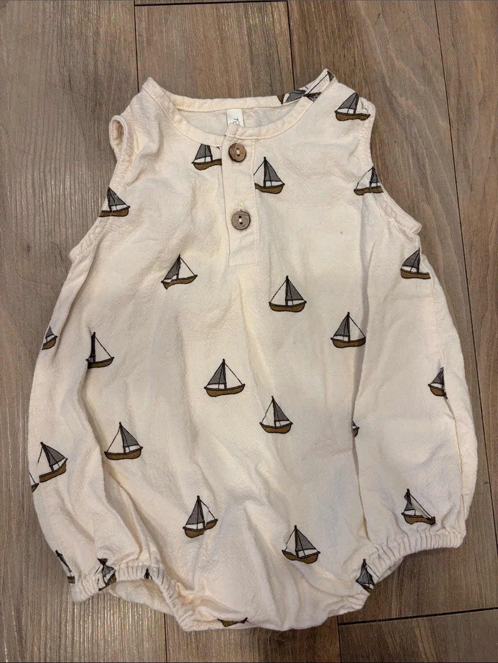 Rylee + Cru Cream Sailboat Print Bubble Romper